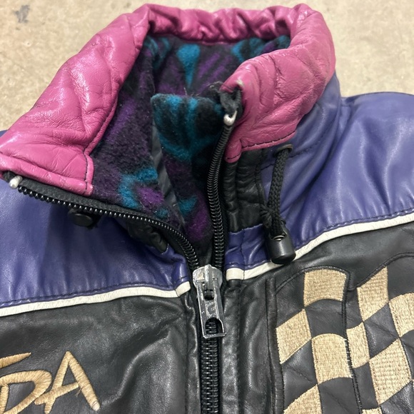 Vintage angora parchwork Racing genuine Leather Jacket - Picture 6 of 11